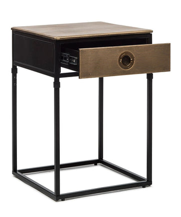 Black Bedside Table with Storage Drawer and Gold Finished Textured Top Furniture Kings Warehouse 