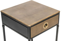 Black Bedside Table with Storage Drawer and Gold Finished Textured Top Furniture Kings Warehouse 