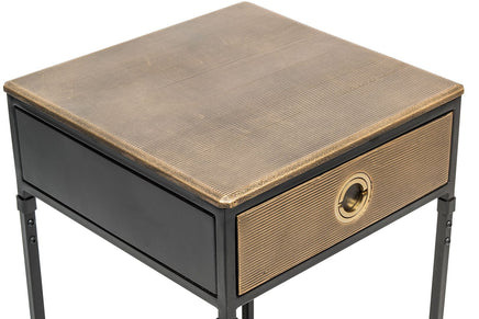 Black Bedside Table with Storage Drawer and Gold Finished Textured Top Furniture Kings Warehouse 