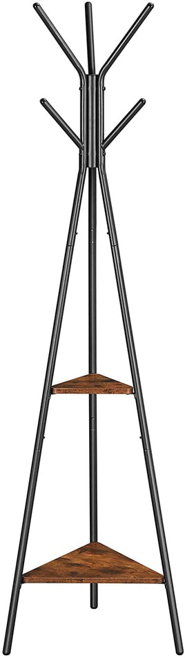 Black Coat Rack Stand Industrial Style 2 Shelves Clothes Home & Garden Kings Warehouse