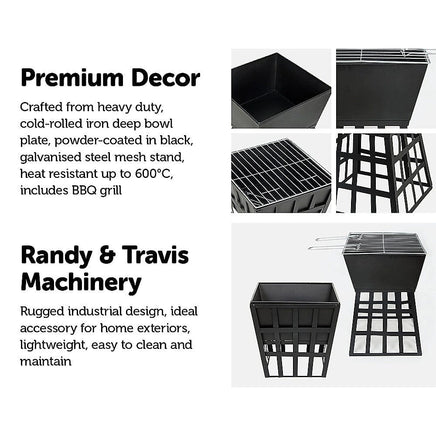 Black Fire Pit Square Log Patio Garden Heater Outdoor Table Top BBQ Camping Home & Garden Kings Warehouse 