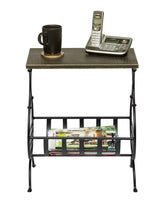 Black Iron Narrow Side Table with Magazine Storage and Gold Finish Top Kings Warehouse 