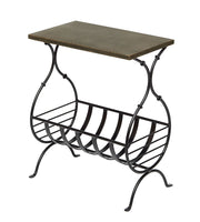 Black Iron Narrow Side Table with Magazine Storage and Gold Finish Top Kings Warehouse 