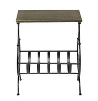 Black Iron Narrow Side Table with Magazine Storage and Gold Finish Top Kings Warehouse 