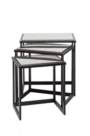 Black Iron Nested Tables with Stainless Steel Top in Set of 3 Home & Garden Kings Warehouse 