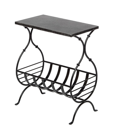 Black Iron Side Table with Magazine Storage and Silver Finish Top Furniture Kings Warehouse 
