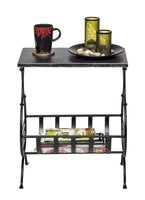 Black Iron Side Table with Magazine Storage and Silver Finish Top Furniture Kings Warehouse 