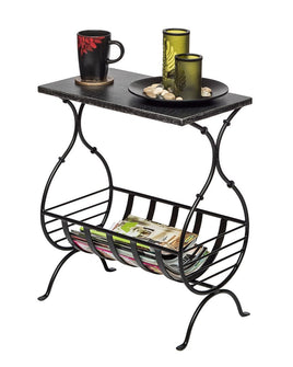 Black Iron Side Table with Magazine Storage and Silver Finish Top Furniture Kings Warehouse 