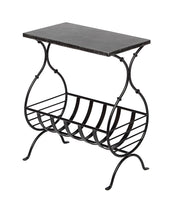 Black Iron Side Table with Magazine Storage and Silver Finish Top Kings Warehouse 