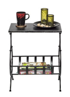 Black Iron Side Table with Magazine Storage and Silver Finish Top Kings Warehouse 