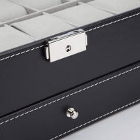 Black Leather Watch Box Jewelry Display Case with Drawers (12 Slots with 2 Layers) Kings Warehouse 