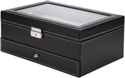 Black Leather Watch Box Jewelry Display Case with Drawers (12 Slots with 2 Layers) Kings Warehouse 
