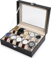 Black PU Leather Watch Organizer Display Storage Box Cases for Men & Women (10 slots) Kings Warehouse 