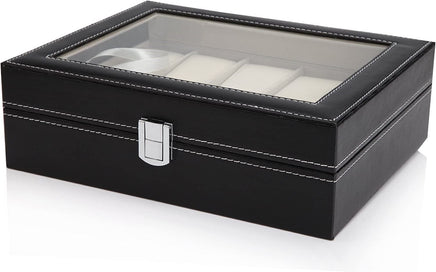 Black PU Leather Watch Organizer Display Storage Box Cases for Men & Women (10 slots) Kings Warehouse 