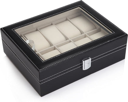 Black PU Leather Watch Organizer Display Storage Box Cases for Men & Women (10 slots) Kings Warehouse 