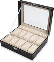 Black PU Leather Watch Organizer Display Storage Box Cases for Men & Women (10 slots) Kings Warehouse 