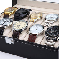 Black PU Leather Watch Organizer Display Storage Box Cases for Men & Women (10 slots) Kings Warehouse 