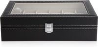 Black PU Leather Watch Organizer Display Storage Box Cases for Men & Women (12 slots) Kings Warehouse 