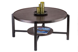 Black Round Coffee Table with Storage Shelf in Copper Finish Top Furniture Kings Warehouse 