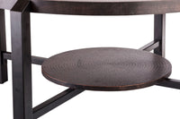Black Round Coffee Table with Storage Shelf in Copper Finish Top Furniture Kings Warehouse 