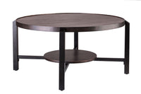 Black Round Coffee Table with Storage Shelf in Copper Finish Top Furniture Kings Warehouse 