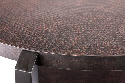 Black Round Coffee Table with Storage Shelf in Copper Finish Top Furniture Kings Warehouse 