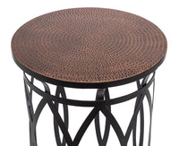 Black Round Iron Side Table with Cross Legs and Copper Finish Top Kings Warehouse 