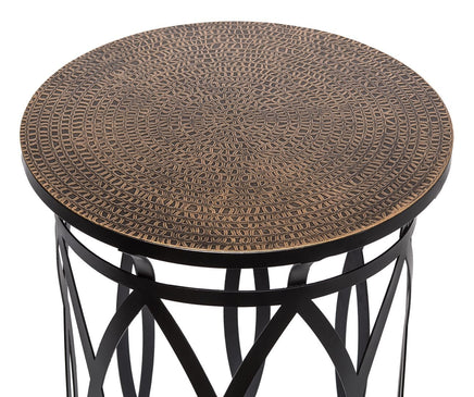 Black Round Iron Side Table with Cross Legs and Gold Finish Top Home & Garden Kings Warehouse 