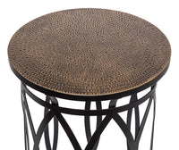 Black Round Iron Side Table with Cross Legs and Gold Finish Top Kings Warehouse 