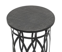 Black Round Iron Side Table with Cross Legs and Silver Finish Top Appliances Kings Warehouse 