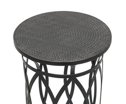 Black Round Iron Side Table with Cross Legs and Silver Finish Top Appliances Kings Warehouse 