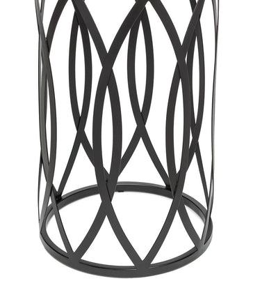 Black Round Iron Side Table with Cross Legs and Silver Finish Top Appliances Kings Warehouse 