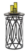 Black Round Iron Side Table with Cross Legs and Silver Finish Top Appliances Kings Warehouse 