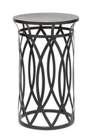 Black Round Iron Side Table with Cross Legs and Silver Finish Top Appliances Kings Warehouse 