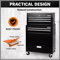 Black Tool Box 7 Drawer Chest Cabinet Trolley Toolbox Garage Storage Lockable Brake Health & Beauty Kings Warehouse 