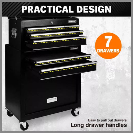 Black Tool Box 7 Drawer Chest Cabinet Trolley Toolbox Garage Storage Lockable Brake Health & Beauty Kings Warehouse 