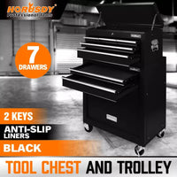 Black Tool Box 7 Drawer Chest Cabinet Trolley Toolbox Garage Storage Lockable Brake Health & Beauty Kings Warehouse 