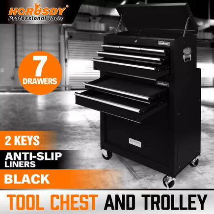 Black Tool Box 7 Drawer Chest Cabinet Trolley Toolbox Garage Storage Lockable Brake Health & Beauty Kings Warehouse 