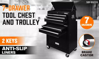 Black Tool Box 7 Drawer Chest Cabinet Trolley Toolbox Garage Storage Lockable Brake Health & Beauty Kings Warehouse 