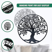 Black Tree of Life Wall Art Hanging Metal Iron Sculpture Garden 60cm Home & Garden Kings Warehouse 