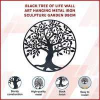 Black Tree of Life Wall Art Hanging Metal Iron Sculpture Garden 99cm Home & Garden Kings Warehouse 