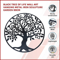 Black Tree of Life Wall Art Hanging Metal Iron Sculpture Garden 99cm Kings Warehouse 
