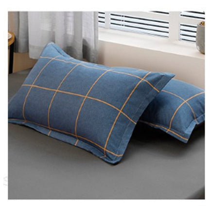Blue Plaid Pattern Aloe Cotton Flat Sheet Quilt Cover Pillowcases 4pcs Bedding Set Duvet Doona Quilt Cover Set (Double) Home & Garden Kings Warehouse 