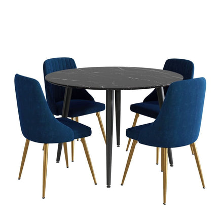 Blue Velvet Bistro Dining Set Furniture Kings Warehouse 