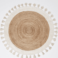 Bohemian Cream & Natural Braided Jute Cotton Round Rug with Tassel 120 x 120 cm EOFY Kings Warehouse 