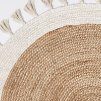 Bohemian Cream & Natural Braided Jute Cotton Round Rug with Tassel 120 x 120 cm EOFY Kings Warehouse 