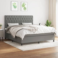 Box Spring Bed with Mattress Dark Grey 152x203 cm Queen Fabric Kings Warehouse 