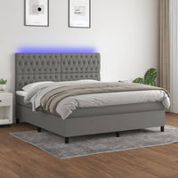 Box Spring Bed with Mattress&LED Dark Grey 152x203 cm Queen Fabric