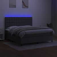 Box Spring Bed with Mattress&LED Dark Grey 152x203 cm Queen Fabric Kings Warehouse 