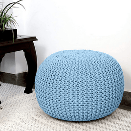 Braided Ottoman Pouffe Footstool Hand Knitted (Blue) EOFY Kings Warehouse